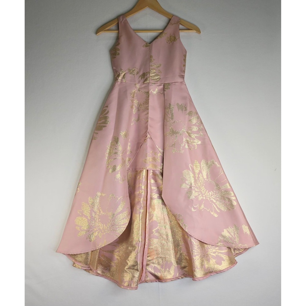 Rare Editions Girls Pink Gold Floral High Low Formal Gown Dress Size 8 F445018